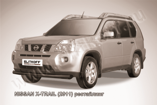 Защита Slitkoff переднего бампера d76 ЧЕРНАЯ матовая для Nissan X-Trail T31 2011-2014. Артикул NXT11-002B