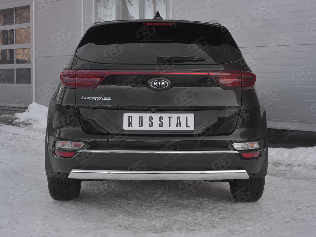Защита RusStal заднего бампера 75х42 дуга для Kia Sportage IV рестайлинг 2018-2026. Артикул KSZ-003192
