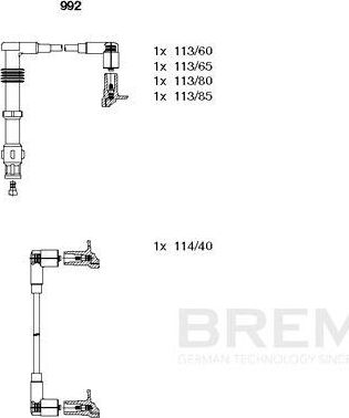 Высоковольтные провода (провода зажигания) (комплект) Bremi для SEAT Toledo I 1993-1999. Артикул 992