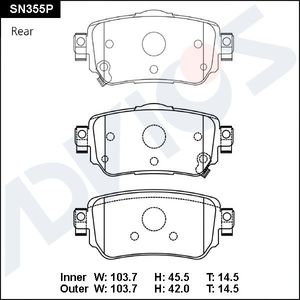 Тормозные колодки Advics задние для Nissan X-Trail T32 2013-2025. Артикул SN355P