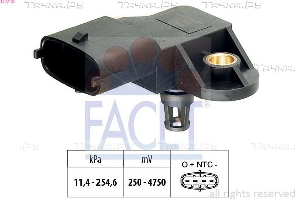 Датчик абсолютного давления (ДАД, MAP) Facet Made in Italy - OE Equivalent для Renault Mascott 1999-2005. Артикул 10.3110