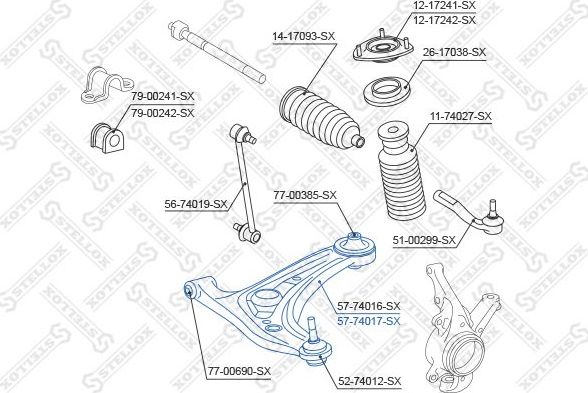 Поперечный рычаг передней подвески Stellox (Листовая сталь). Артикул 57-74017-SX
