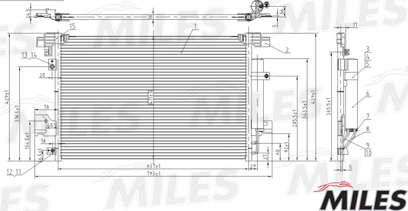 Радиатор кондиционера (конденсатор) Miles (алюминий). Артикул ACCB007