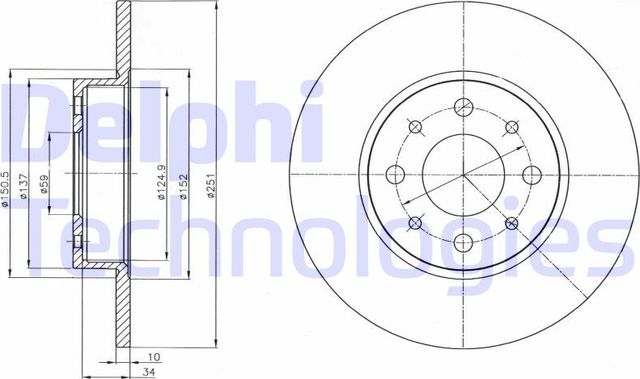 Тормозной диск Delphi задний для Alfa Romeo MiTo I 2008-2018. Артикул BG4312