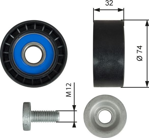 Направляющий (ведущий) ролик приводного поликлинового ремня Gates (полимерный материал). Артикул T36527