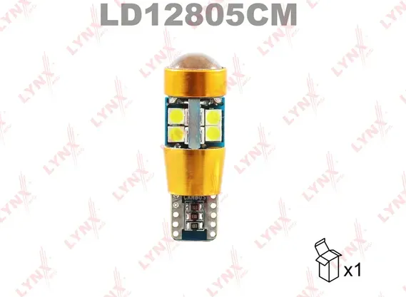 Лампа светодиодная LED W5W T10 12V W2.1x9.5d 6200K Canbus (Lynxauto). Артикул ld12805cm