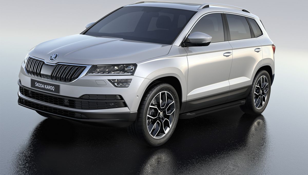 Пороги алюминиевые Rival Black для Skoda Karoq 2020-2026. Артикул F180ALB.5103.1