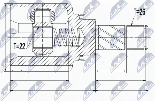 Шрус внутренний (граната) NTY передний левый для Renault Kangoo II 2008-2026. Артикул NPW-RE-050