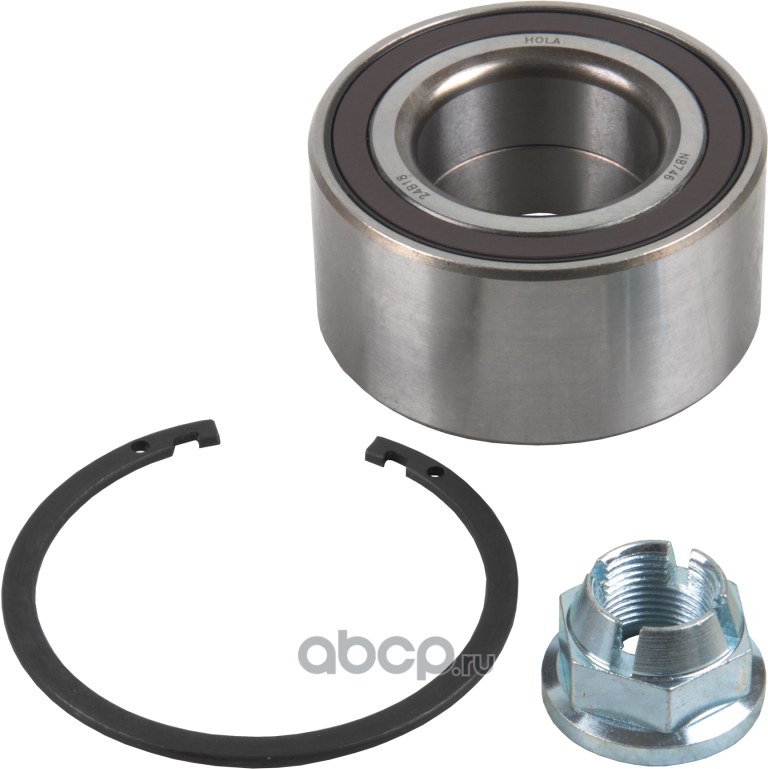 Подшипник ступицы, комплект, передний, подшипник, стопорное кольцо, гайка, RENAULT Duster HM,HS  (Hola). Артикул NB746