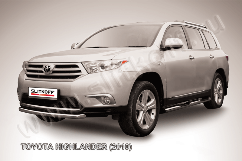 Защита Slitkoff переднего бампера d57 радиусная для Toyota Highlander II 2010-2014. Артикул THI007
