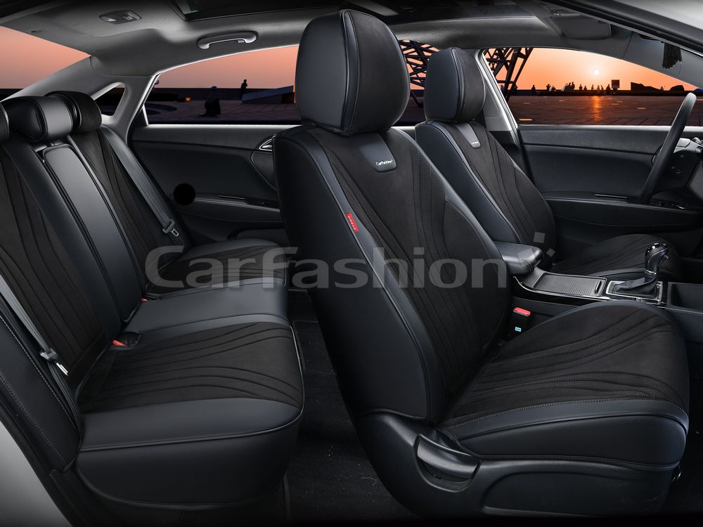 Чехлы универсальные каркасные CarFashion 5D Legion Plus на сидения авто, цвет Черный/Черный/Черный. Артикул 27315