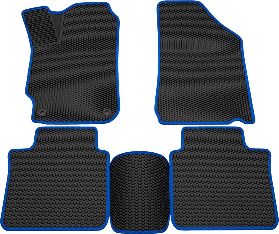 Коврики Rezkon 3D EVA ромб резиновые для салона Toyota Camry 50, 55 (V50, V55, XV50, XV55) рестайлинг 2014-2017 Синий кант. Артикул 9234010203