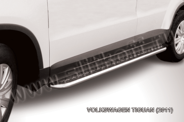 Пороги Slitkoff труба d57 с листом для Volkswagen Tiguan 2011-2016. Артикул VWTIG-007