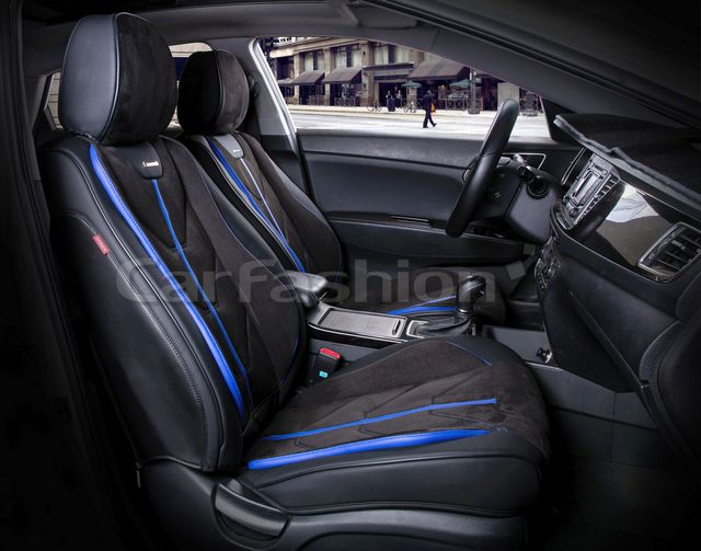 Чехлы универсальные каркасные CarFashion 5D Start на передние сидения авто, цвет Черный/Черный/Синий. Артикул 21066