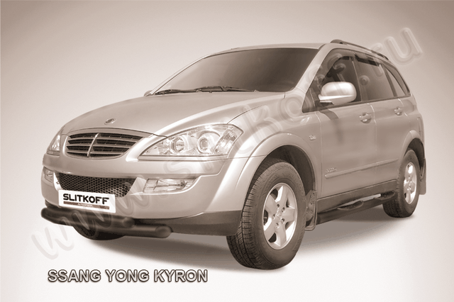 Защита Slitkoff переднего бампера d76+d57 двойная для SsangYong Kyron 2005-2015 Черная. Артикул SYK007B
