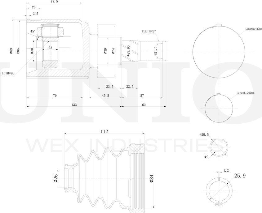 ШРУС внутренний (Unio). Артикул CVJ-30125