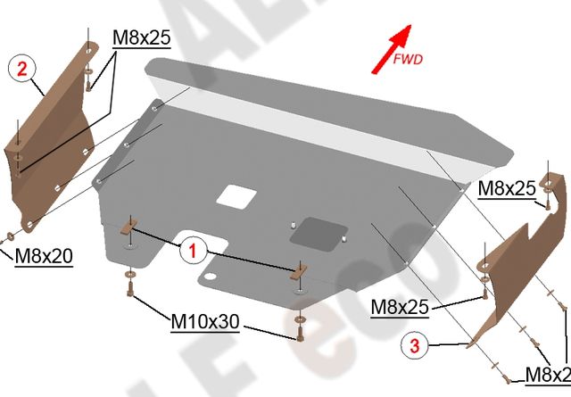 Защита алюминиевая Alfeco для картера и КПП Volkswagen Sharan 1995-2003. Артикул ALF.26.13al