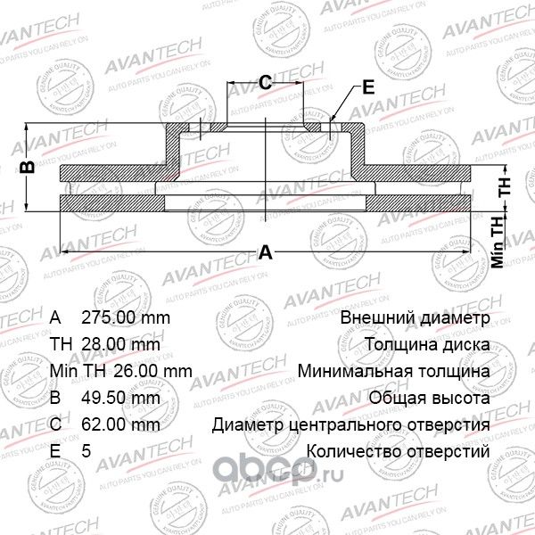 Диск тормозной AVANTECH. Артикул BR0142S