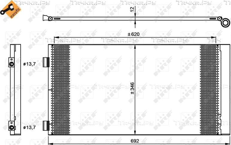 Радиатор кондиционера (конденсатор) NRF EASY FIT для MINI Roadster R59 2011-2015. Артикул 35961