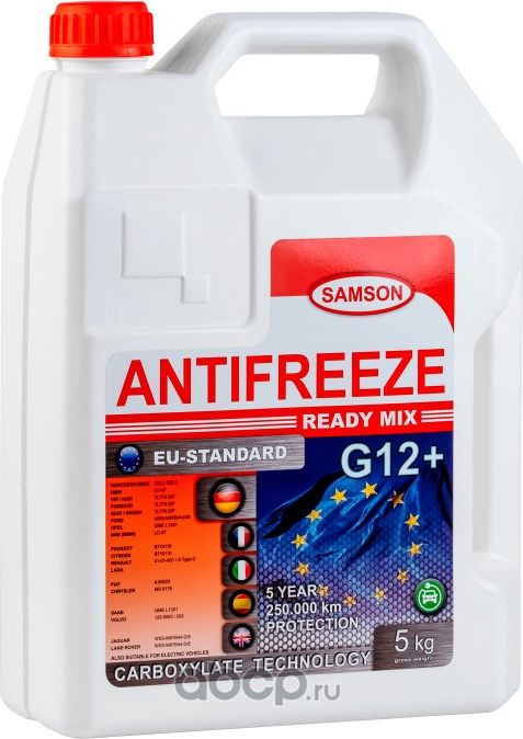 Антифриз, готовый раствор EU-Standard G12+ long life красный -37°C, 5кг (Samson). Артикул 800992