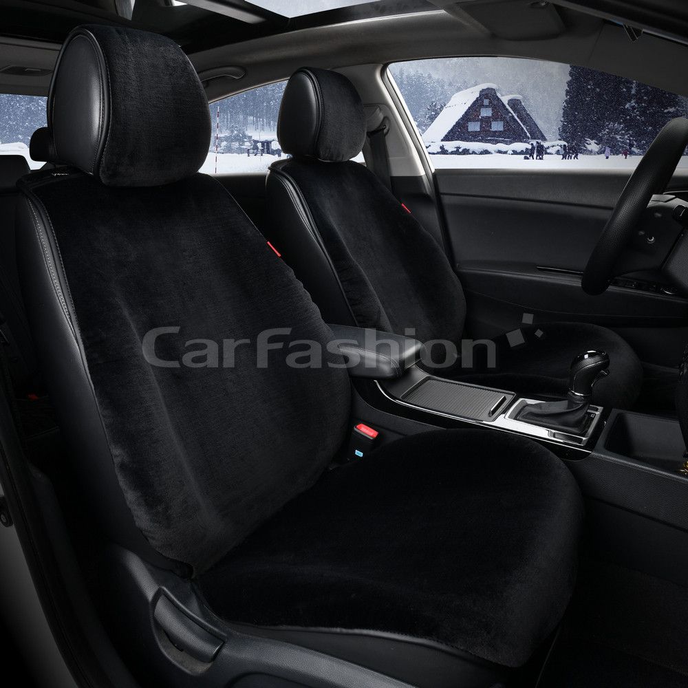Накидка универсальная CarFashion Muton Front из искусственного меха на переднее сиденье авто, цвет Черный. Артикул 21248