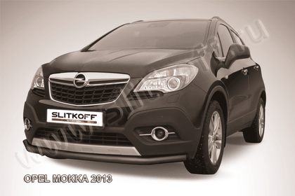 Защита Slitkoff переднего бампера d57 длинная ЧЕРНАЯ матовая для Opel Mokka 2013-2024. Артикул OPMOK13-003B