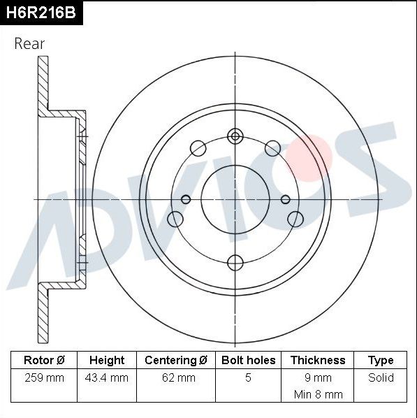 Тормозной диск Advics для Suzuki Swift IV 2010-2017. Артикул H6R216B