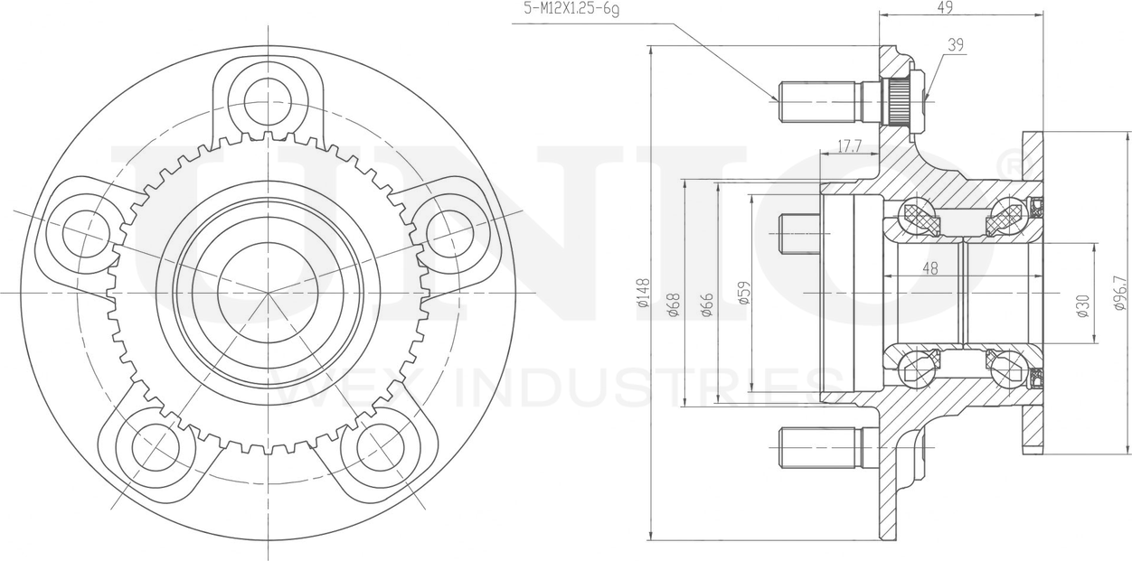 Ступица колеса с интегрированным подшипником (Unio). Артикул HUB-20067