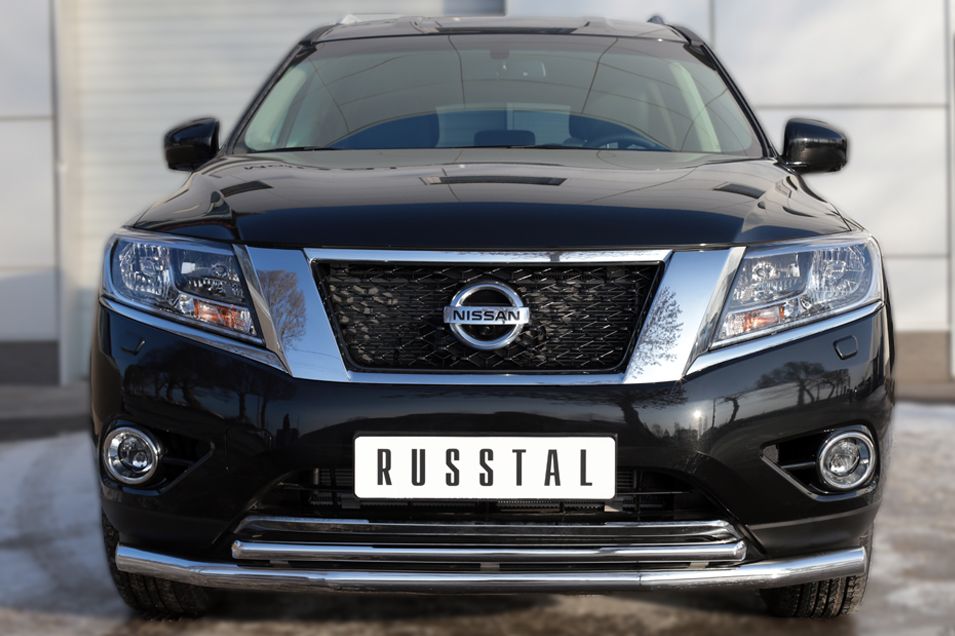 Защита RusStal переднего бампера d63 (секции) d42 (дуга) для Nissan Pathfinder R52 2014-2026. Артикул NPZ-002016