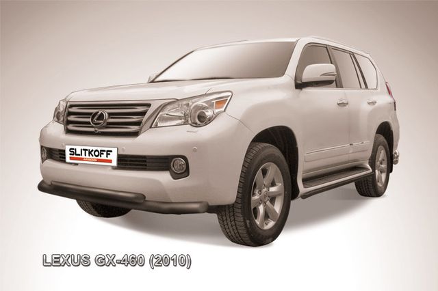 Защита Slitkoff переднего бампера d76/57 двойная ЧЕРНАЯ матовая для Lexus GX 460 2010-2013. Артикул LGX007B