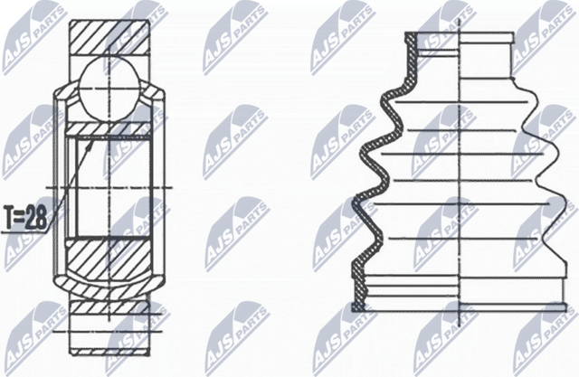 Шрус внутренний (граната) NTY задний для Volkswagen Transporter T5 2003-2015. Артикул NPW-VW-066
