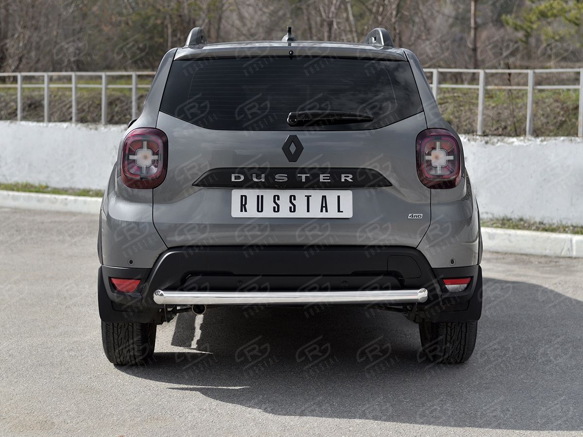 Защита RusStal заднего бампера d63 дуга для Renault Duster II 2021-2026. Артикул RDZ-003810