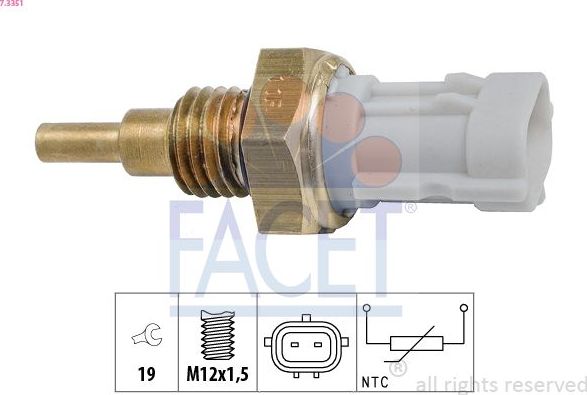 ДАТЧИК, ТЕМПЕРАТУРА ОХЛАЖДАЮЩЕЙ ЖИДКОСТИ Facet Made in Italy - OE Equivalent. Артикул 7.3351