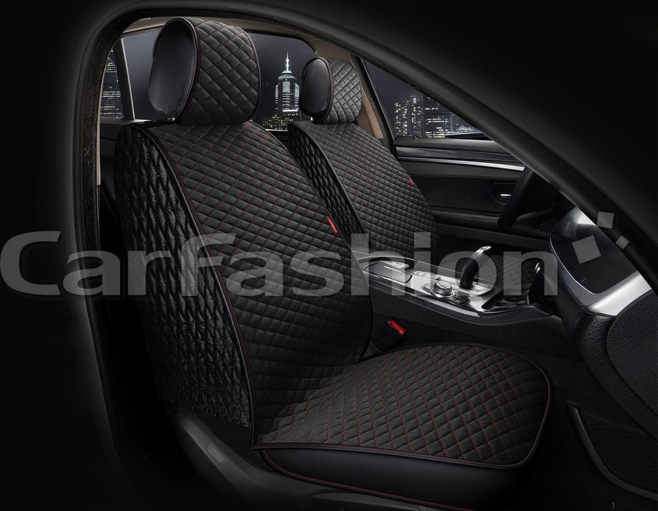 Накидки универсальные CarFashion Romb Front на передние сидения авто, цвет Черный/Черный/Красный. Артикул 26179