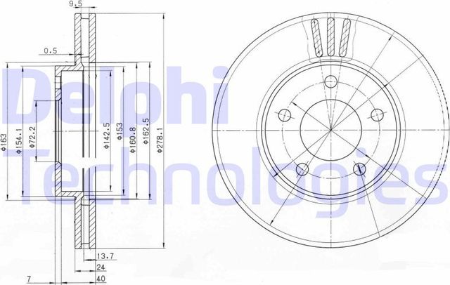Тормозной диск Delphi передний для Mazda Tribute I 2000-2008. Артикул BG3792