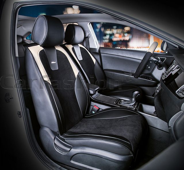 Накидки универсальные CarFashion Space на передние сидения авто, цвет Черный/Черный/Бежевый. Артикул 21402