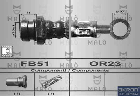 Тормозной шланг Malò передний для Mitsubishi Galant VIII 1996-2004. Артикул 80606