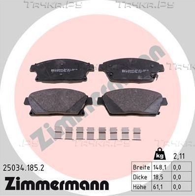 Тормозные колодки Zimmermann передние для Opel Astra J 2009-2017. Артикул 25034.185.2