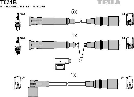 Высоковольтные провода (провода зажигания) (комплект) Tesla. Артикул T031B