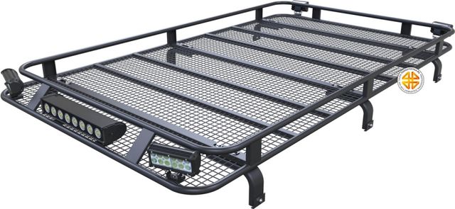 Багажник экспедиционный Podgotoffka 2200х1200х120 с сеткой, крепление за водостоки для Toyota Land Cruiser 80 1989-1997. Артикул PGT-B.12.03