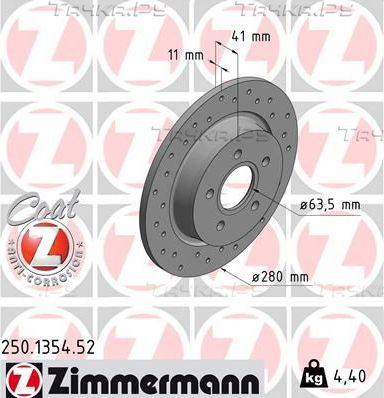 Тормозной диск Zimmermann Sport Coat Z задний для Volvo C30 I 2006-2012. Артикул 250.1354.52