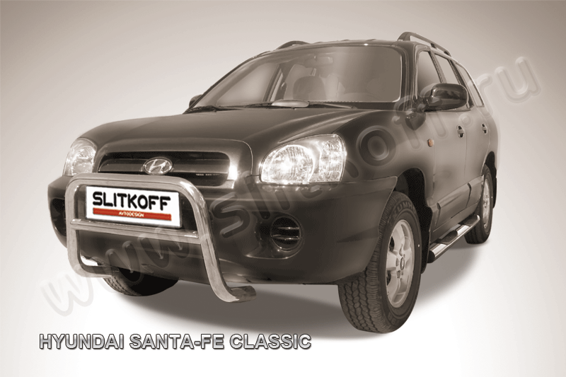 Кенгурятник Slitkoff d57 низкий для Hyundai Santa Fe Classic (Таганрог) 2001-2013. Артикул HSFT008