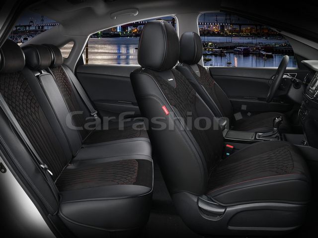 Чехлы универсальные каркасные CarFashion 5D Shell Plus на сидения авто, цвет Черный/Черный/Красный. Артикул 22513