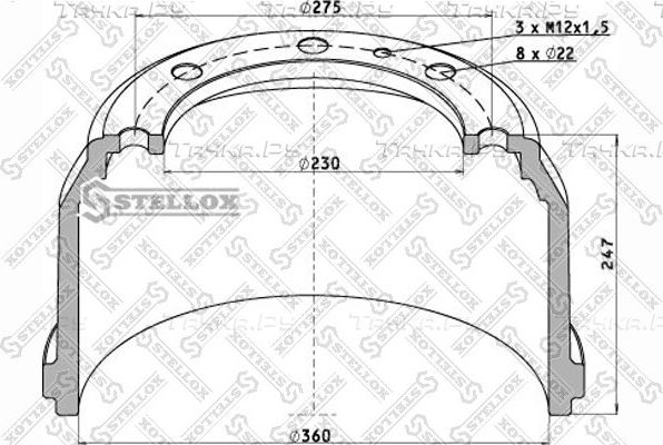 Тормозной барабан Stellox задний для MAN M2000 1995-2005. Артикул 85-00072-SX