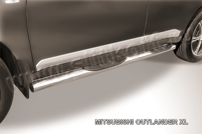 Пороги Slitkoff труба d76 с проступями для Mitsubishi Outlander XL 2006-2010. Артикул MXL008