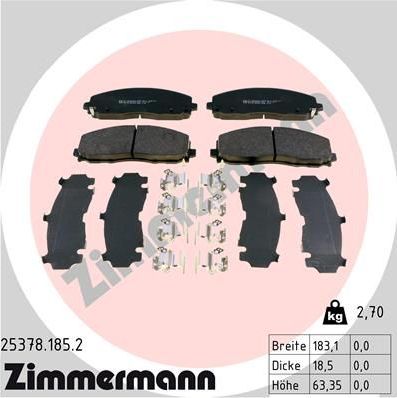 Тормозные колодки Zimmermann передние для Dodge Grand Caravan V 2007-2008. Артикул 25378.185.2