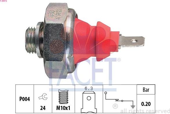 Датчик давления масла Facet Made in Italy - OE Equivalent. Артикул 7.0072