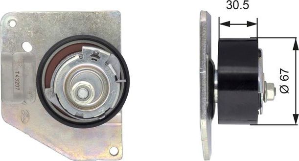 Натяжной ролик (натяжитель) ремня ГРМ Gates PowerGrip® для Renault Megane IV 2010-2015. Артикул T43207