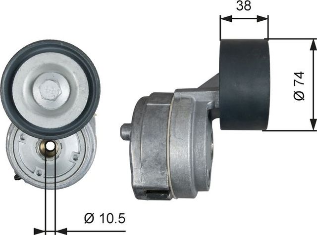 Натяжной ролик (натяжитель) приводного клинового зубчатого ремня Gates FleetRunner™ для Mercedes-Benz Atego 2 2004-2013. Артикул T38600
