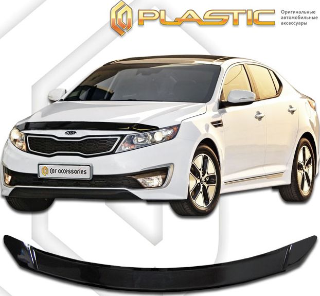Дефлектор СА Пластик для капота (Шелкография черная) для Kia Optima 2010-2015. Артикул 2010010106386